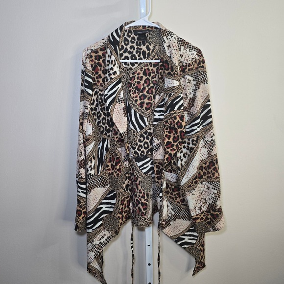 Ashley Stewart Sweaters - Ashley Stewart Ladies Animal Print Long Sleeve Tie Front Cardigan Plus Sz 14/16
